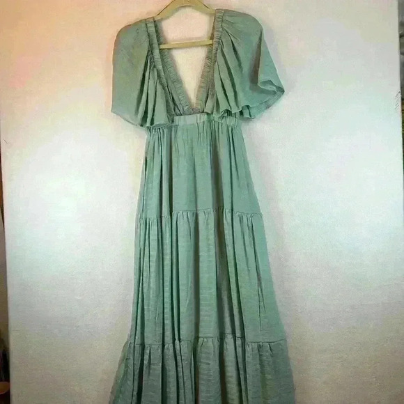 Lalavon Dress Green Women’s Size Small Tiered Maxi Rayon Blend - Picture 4 of 9